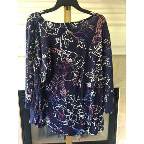 Apt.9 Women’s Purple Floral Design 3/4 Sleeve Blouse Size L - Picture 2 of 5